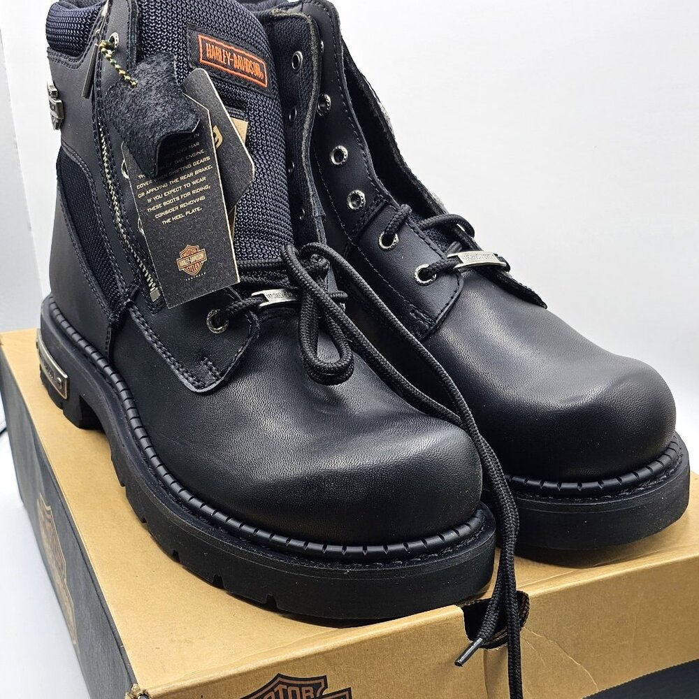 Harley Davidson Men Boots U.S. 9.5 soldier mid black leather zipper lace
